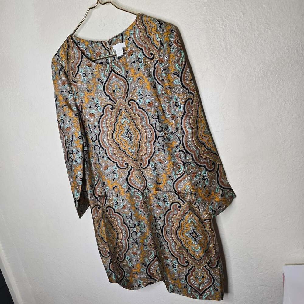 J.Crew Collection Medallion Print 100% Silk Bell Sleeve Tunic Dress - Picture 3 of 8